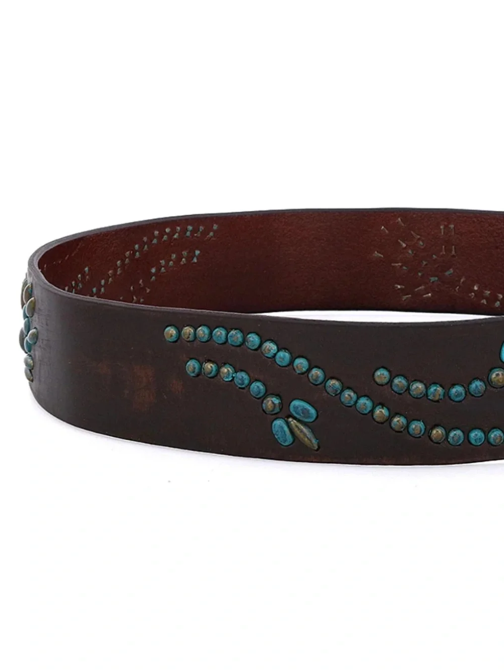 BED|STU Hudson NWT Brown Leather Belt with Turquoise Stud Detailing medium